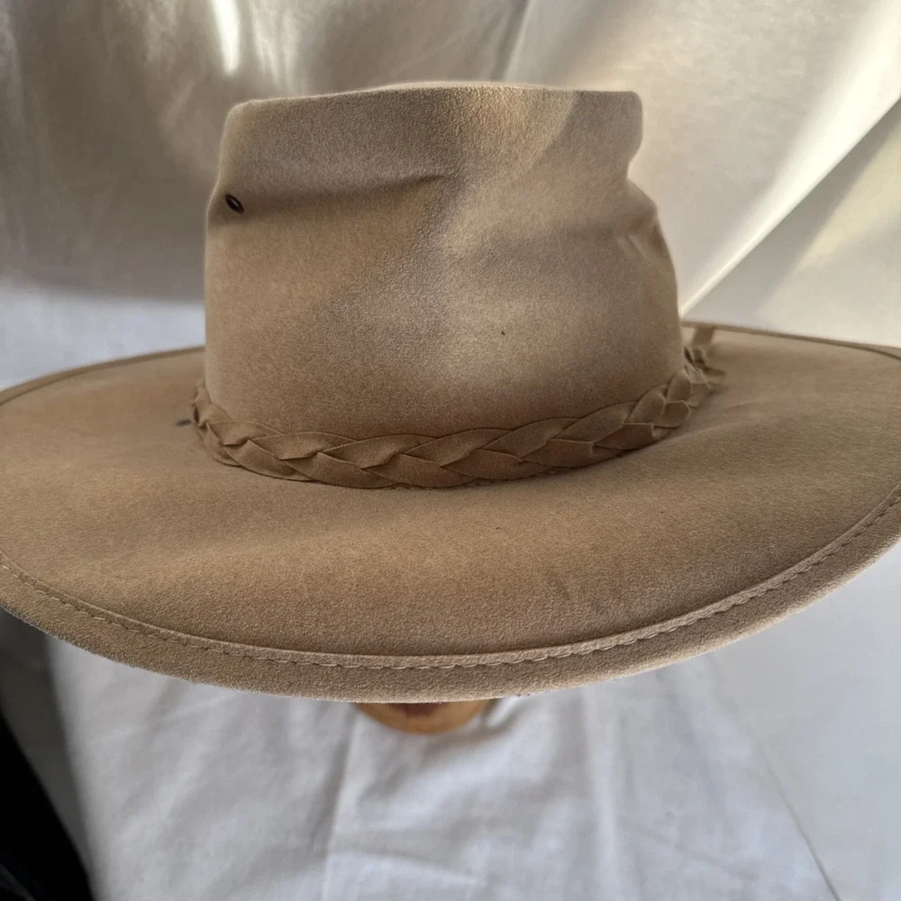 Aussie Mate Hats Brown Suede Western Hat with Braided Band Sz XL Australia Made